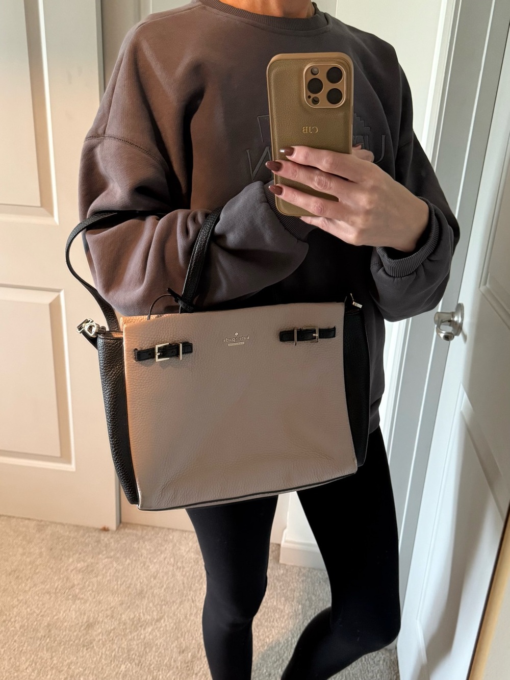 kate spade Two-Tone Pebbled Leather Shoulder Bag - Black & Cream - Picture 11 of 11